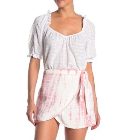 NEW Free People Ann Reed Tie-Dye Wrap Mini Skirt Pink/White Linen size 8 - Picture 3 of 14